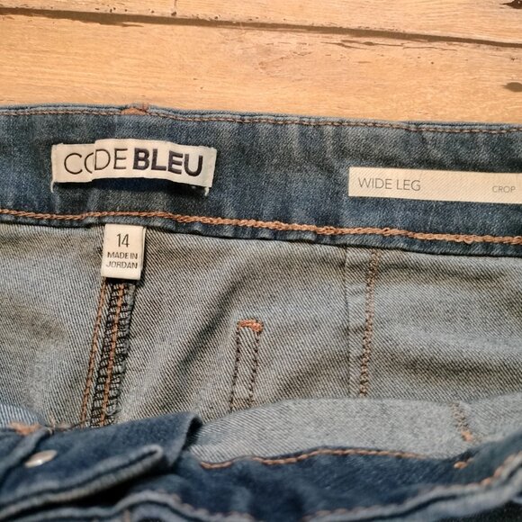 Code Bleu Wide Leg Crop Jeans 14 Hi Rise Med Wash Stretch Patch Pockets 34x25 - Picture 5 of 5